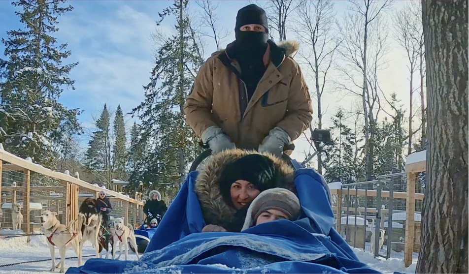 Ruby and her dad skiing